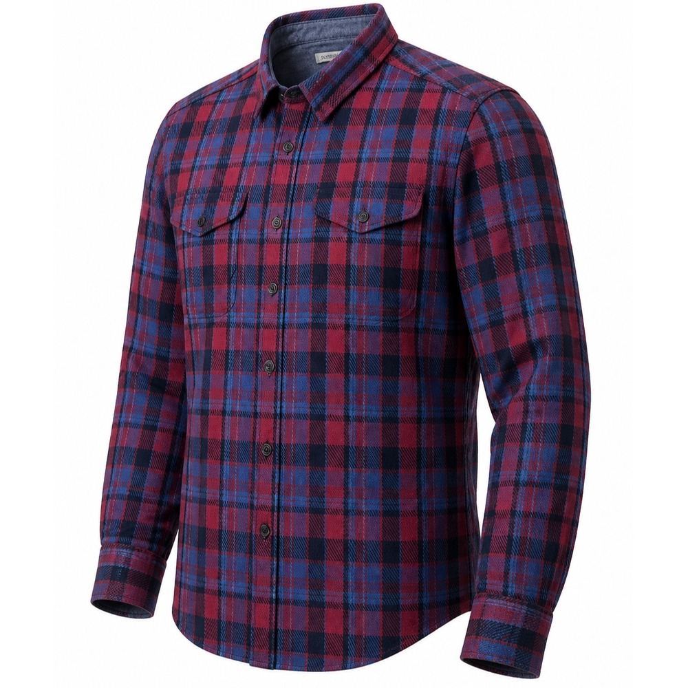 Outerknown Plaid Heavy Blanket Flannel Shirt Men M Red Blue Plaid LS Hiking Gorp